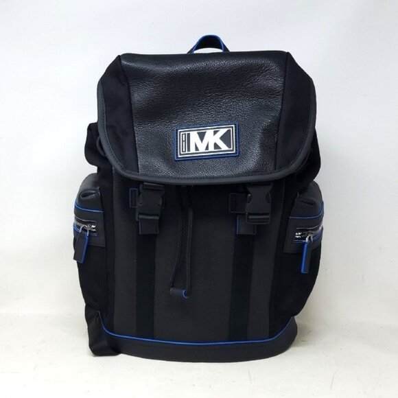 Michael Kors Cooper Men's Leather Backpack - Black/Neon Blue - Picture 1 of 16